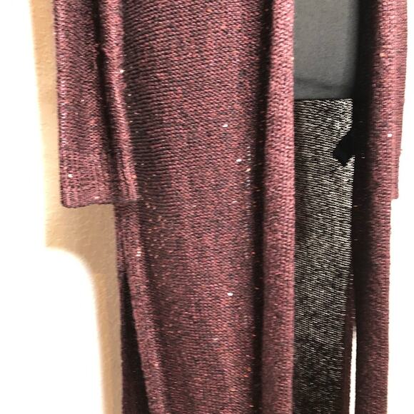 WHBM maroon wine sequin embellished long open front duster cardigan size Large - Picture 3 of 15